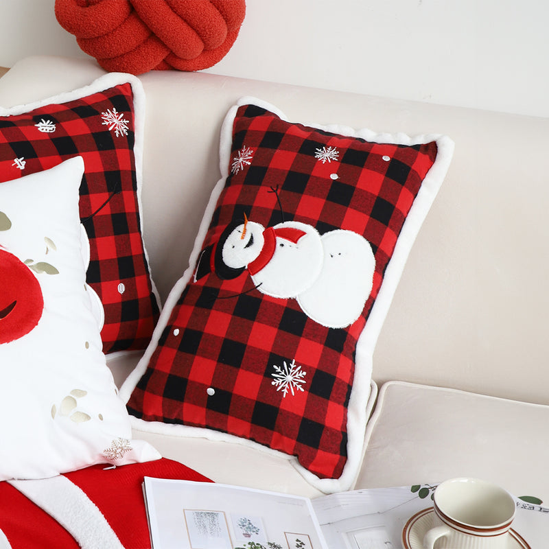 2X 30x50x14cm Red Plush Snowman Lumbar Throw Pillows Christmas Holiday Decor