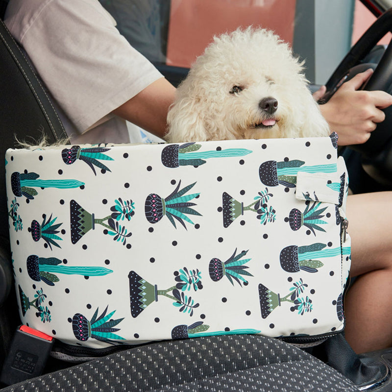 Car Pet Bed Suede Waterproof Portable Dog Kennel White Botanical Pattern