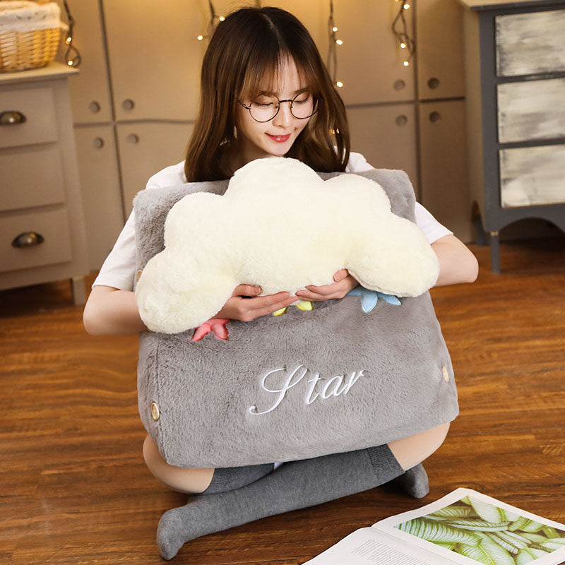 2X Grey Cloud Cushion PP Cotton Lumbar Wedge Pillow 45x25x50cm Bedside