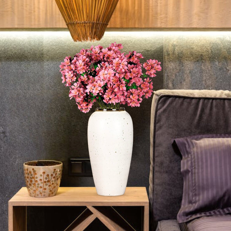 Large Ceramic Flower Vase White With Gold Accent Home Decor 35x17cm Elegant