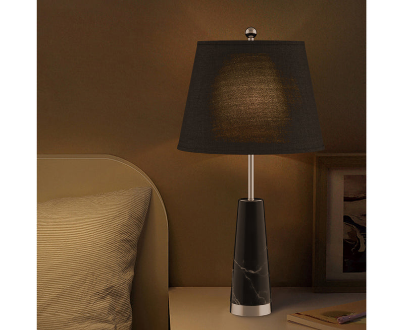 68cm Black Marble Bedside Table Lamp Drum Shade Cone Base