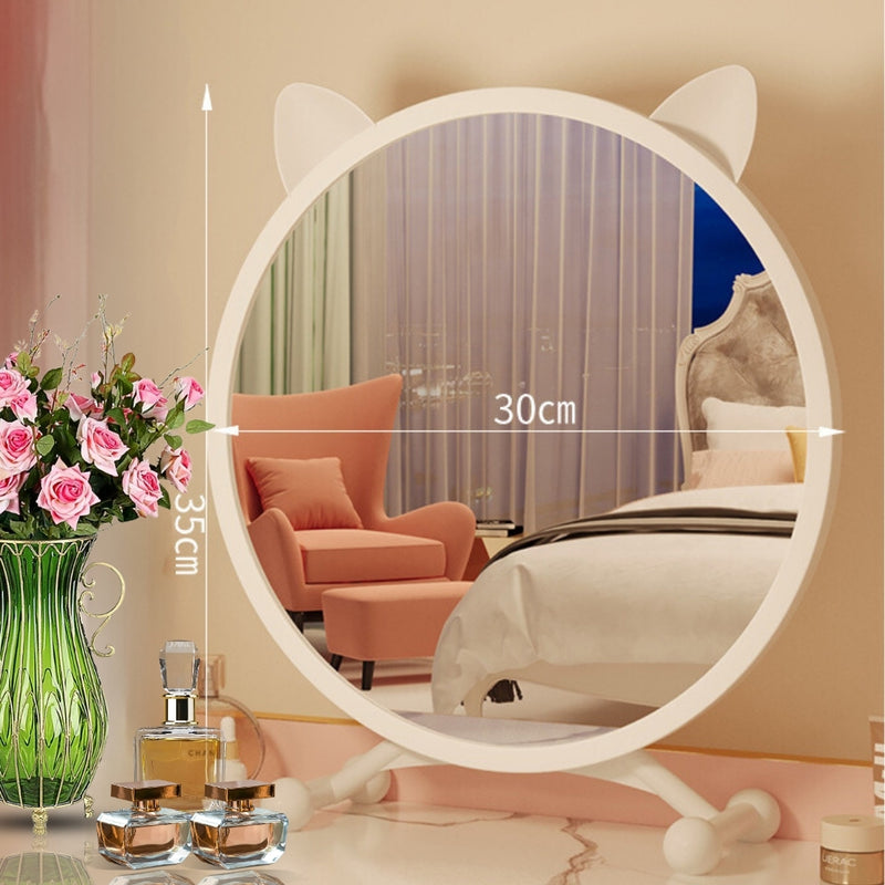 White 30cm Smart Makeup Table Mirror Cat Ear Design Bedroom Plastic No LED Light