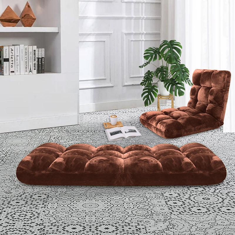 4X Folding Floor Recliner Cushion Memory Foam Plush 108x53x10cm Coffee