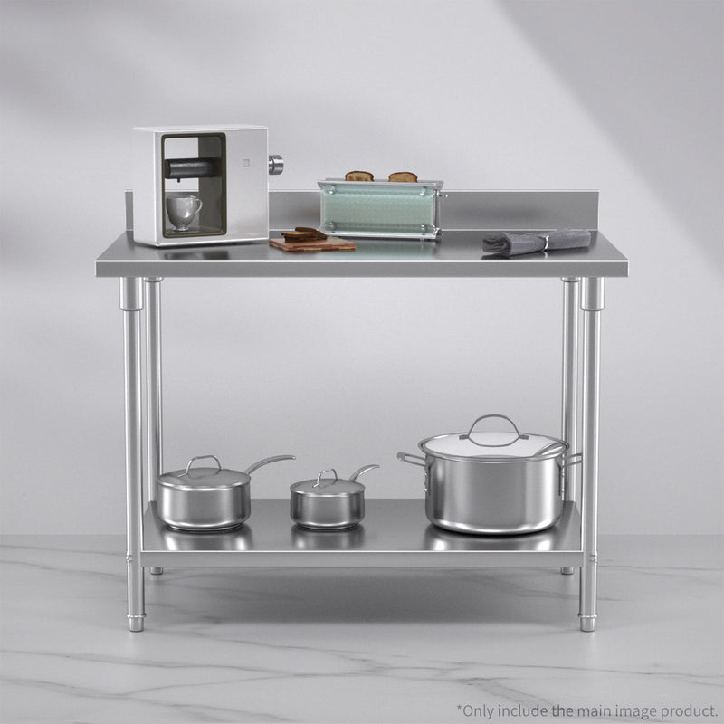 Stainless Steel Kitchen Work Bench Table 120x70x85cm with Backsplash Shelf