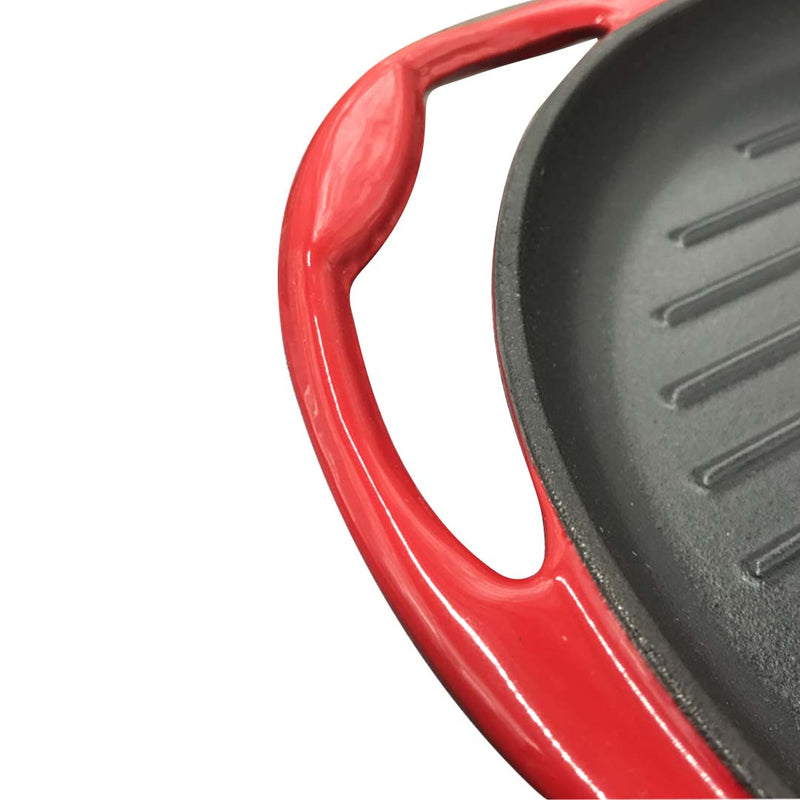 2X Enameled Cast Iron Grill Pan 26cm Red Nonstick Skillet Griddle