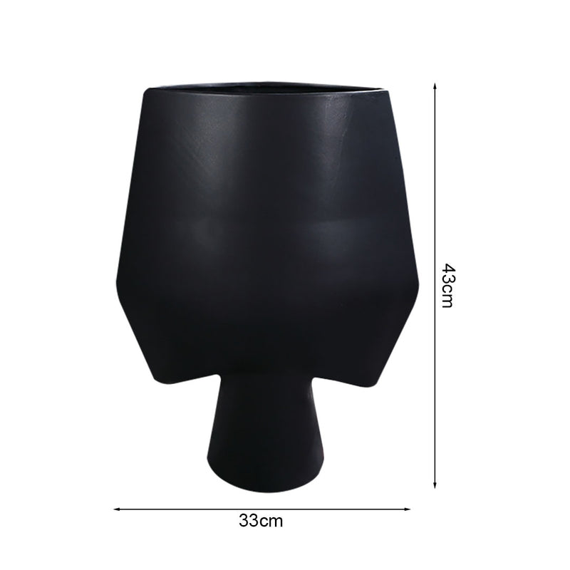 Large Black Ceramic Handcrafted Square Vase Modern Abstract Home Decor 33x43cm