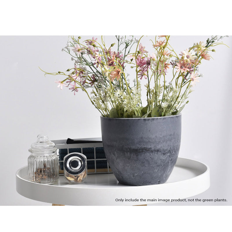 27cm Weathered Grey Round Resin Flower Pot Cement Pattern Indoor Planter