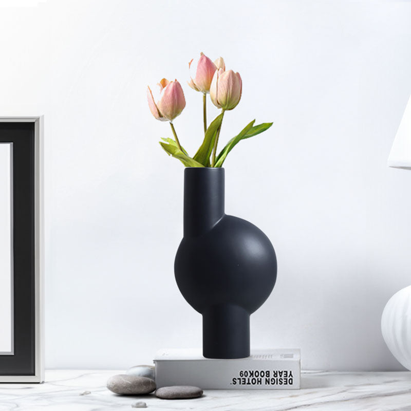 2X Ceramic Abstract Vase 17x32cm Narrow Neck Black Modern Decorative