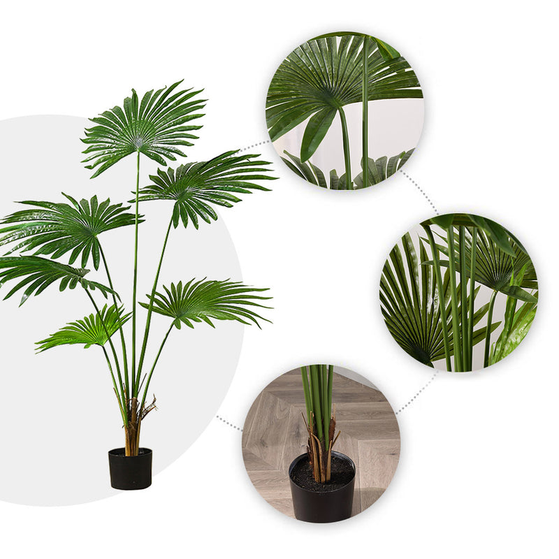 2X 120cm Artificial Polyethylene Fan Palm Tree Green Indoor Cement Pot