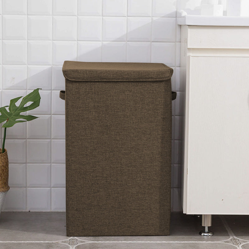 2X Medium Collapsible Canvas Laundry Hamper Storage Box With Lid Handle Coffee