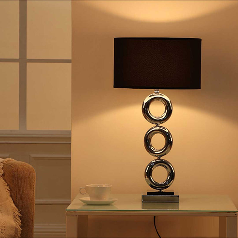 Table Lamp Industrial Metal Base Fabric Drum Shade 35cm X 65cm