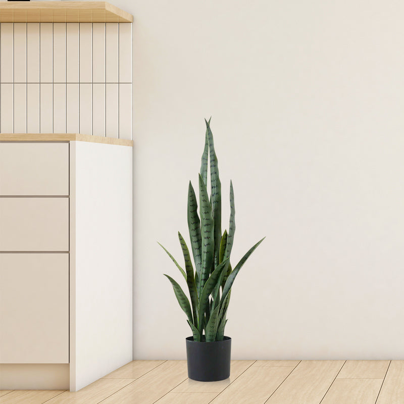 2X 95cm Artificial Snake Plants with Black Planter Green Office Home Decor