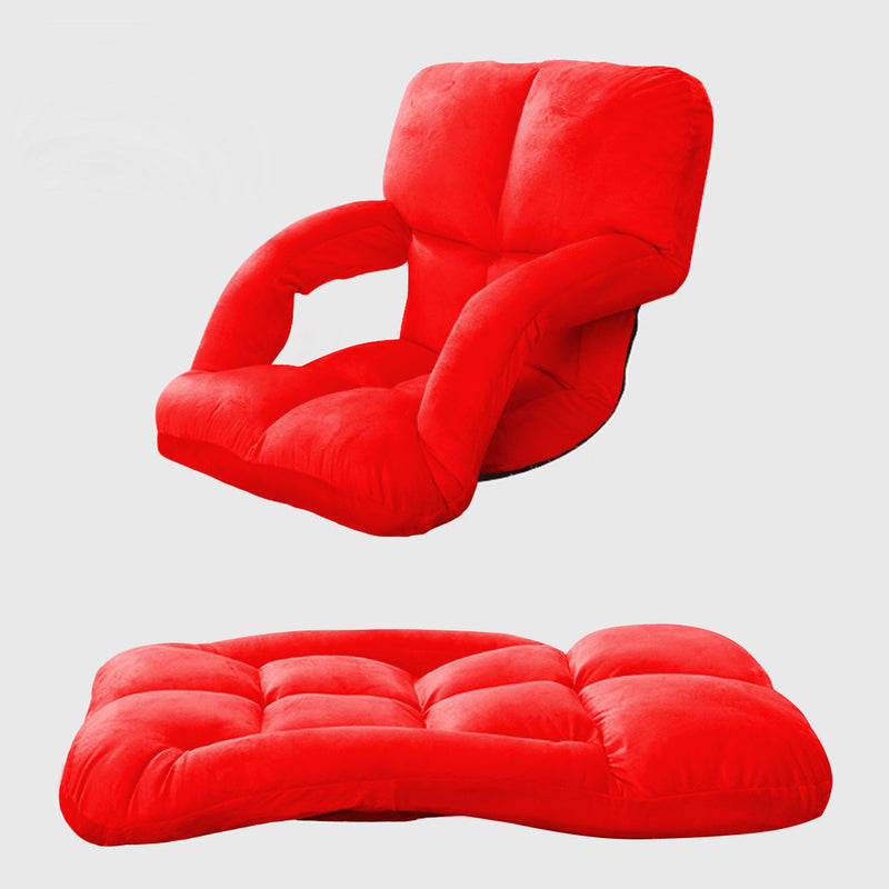 Foldable Floor Recliner Chair Adjustable Flannel Lounge with Armrest Red