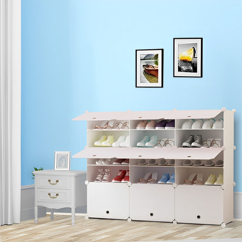 5 Tier 3 Column Shoe Rack Organizer Plastic Panels 125x32x95cm White With Cover