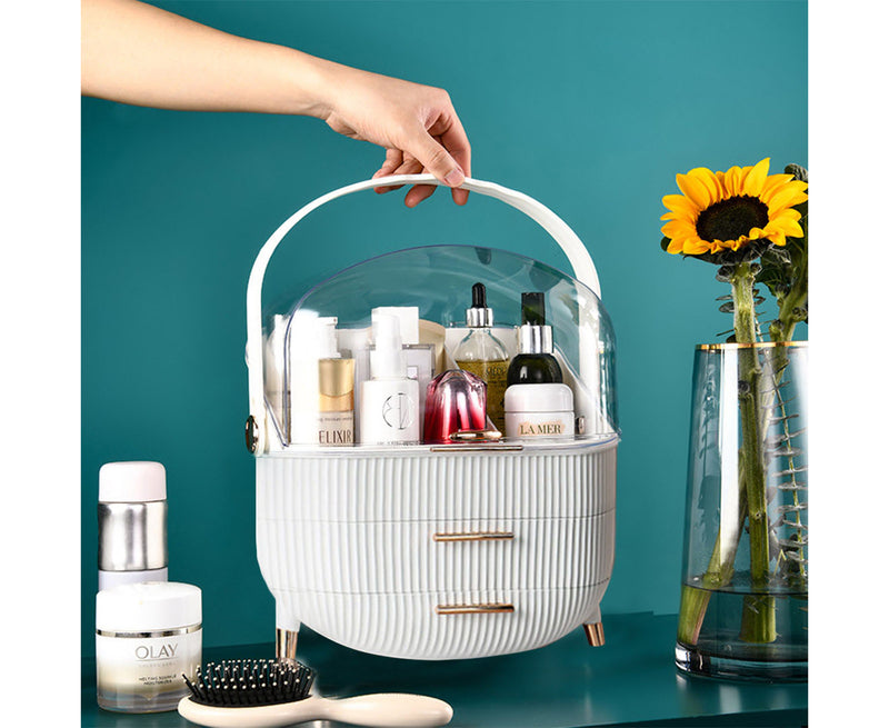 2X 29cm White Plastic Countertop Makeup Organiser Dustproof Lid With Handle
