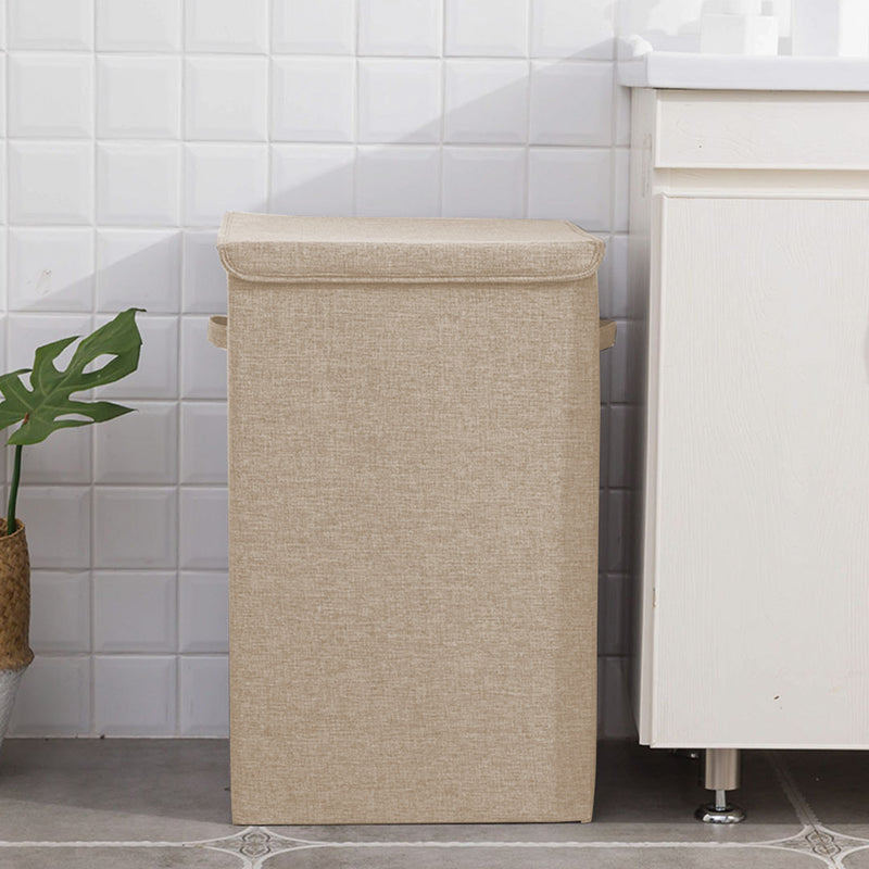 Collapsible Canvas Laundry Hamper Beige 40x40x63cm Portable With Lid Handle