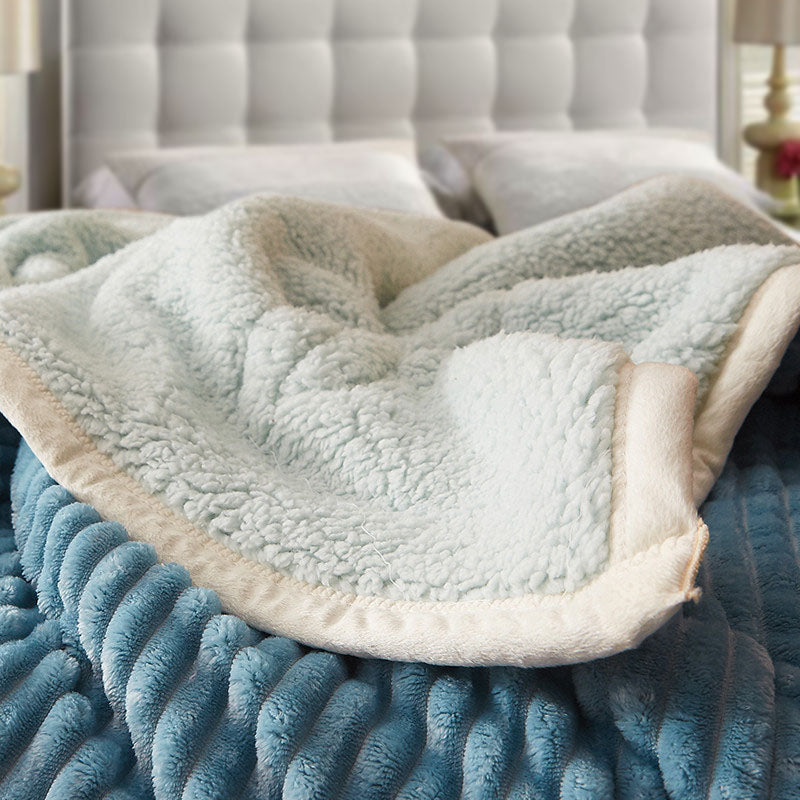 Blue Double Sided Thick Flannel Polyester Throw Blanket 200x220cm 2cm