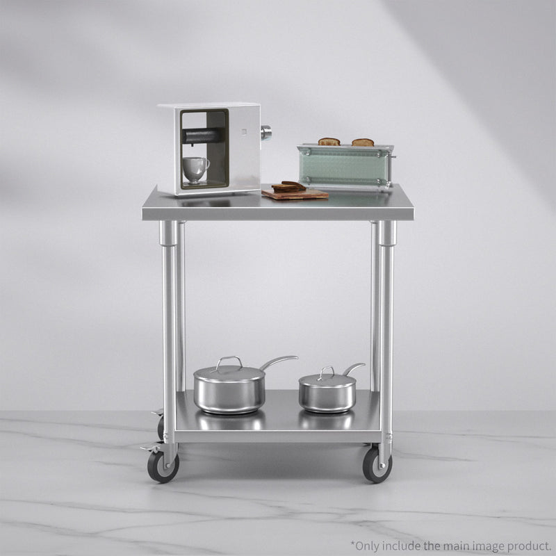 Commercial Stainless Steel Kitchen Work Table With Wheels 80cm Adjustable Shelf