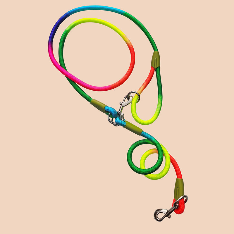 2X 220cm Double Ended Polyester Hands Free Rope Leash Rainbow 1.2cm