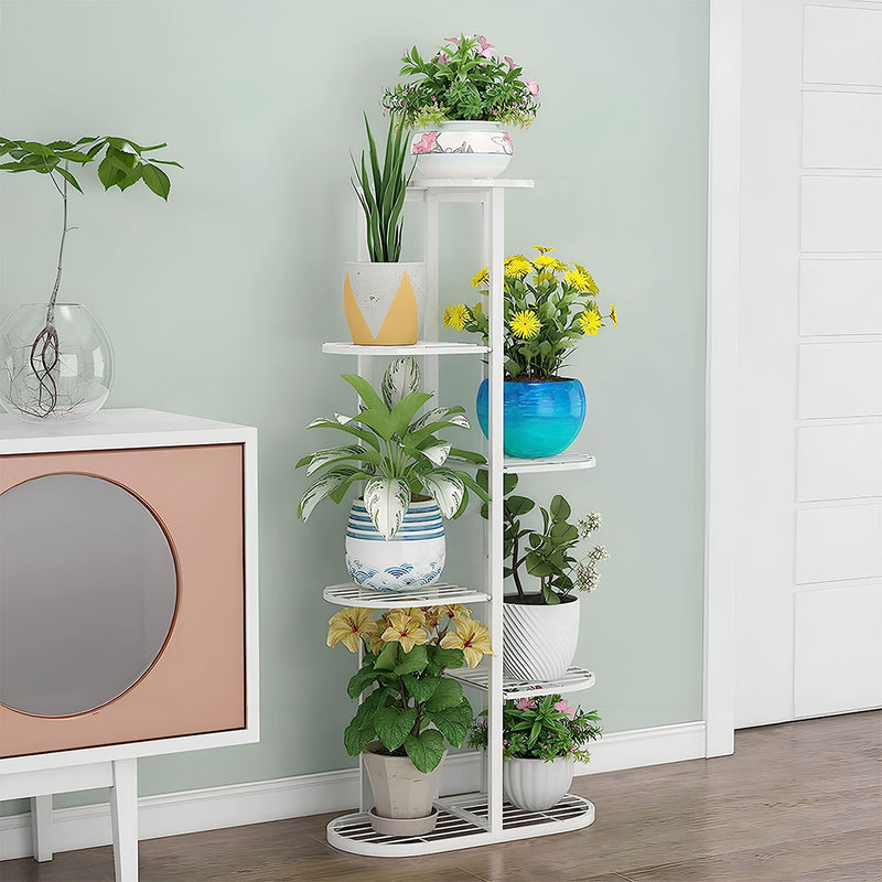2X 6 Tier Metal Plant Stand White 7 Pots Indoor Outdoor Storage Display Rack