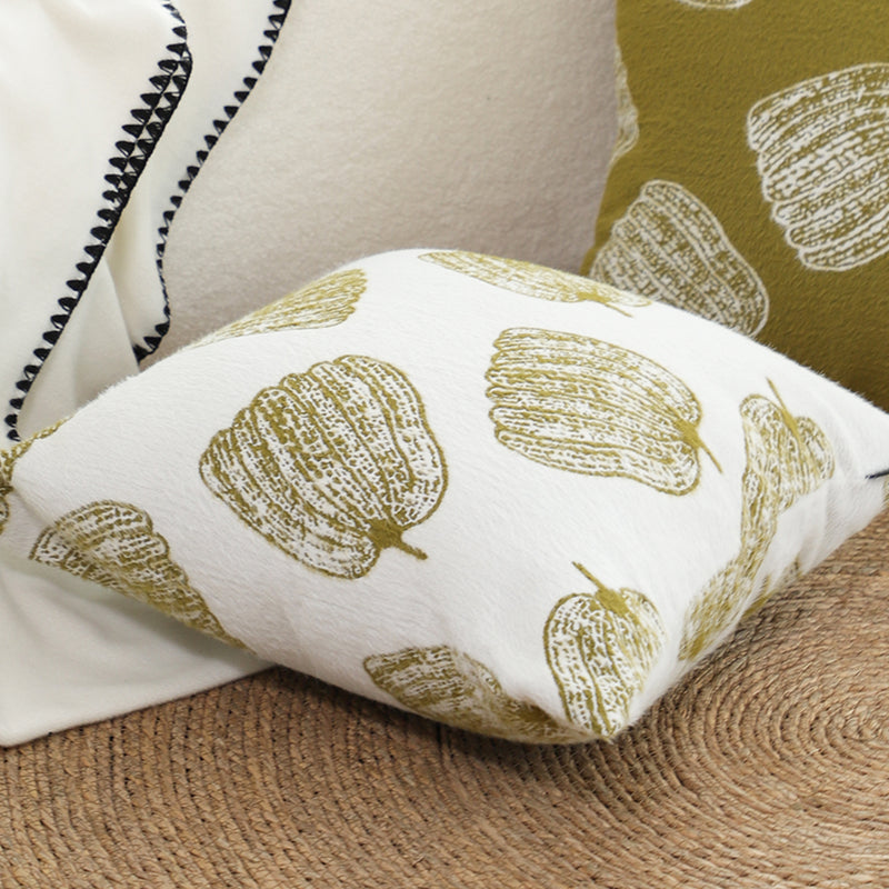 2X Throw Pillow Polyester Cotton 50x50x18cm Pumpkin Print White Olive Green