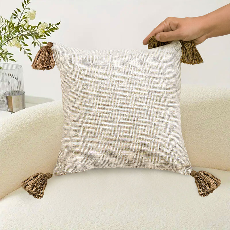 Velvet Plush Throw Pillow 45x45cm Beige Ribbed Textured Cushion