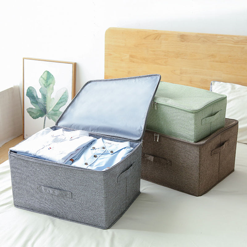 Large Grey Foldable Portable Storage Box 45x35x25cm Double Zipper Polyester