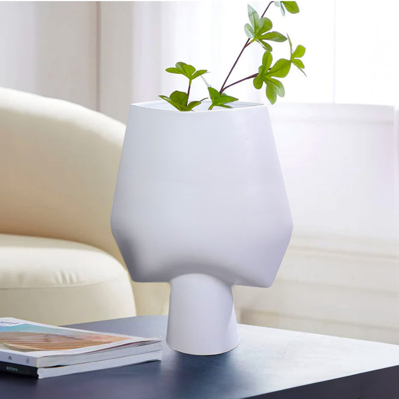 Handcrafted Ceramic Square Vase 33x43cm White Modern Abstract