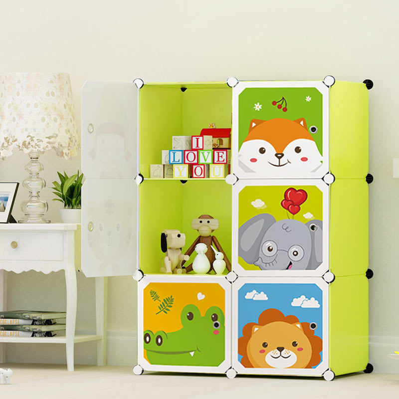 6 Cubes Portable Wardrobe Plastic Modular Storage Organizer Green 75x37x110.5cm