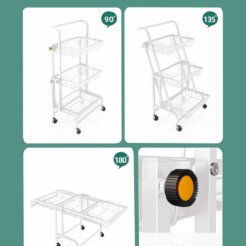 2X 3 Tier Carbon Steel Kitchen Cart White Adjustable Mesh Shelves Wheels