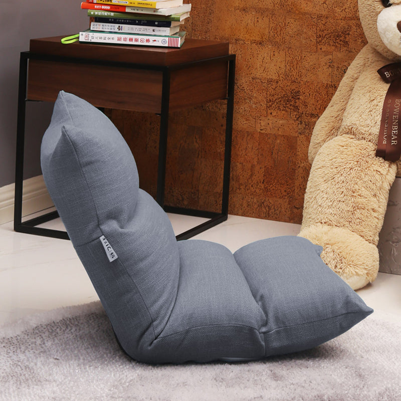 Lounge Floor Recliner Adjustable Sofa Bed Folding Game Chair Grey Linen 108cm