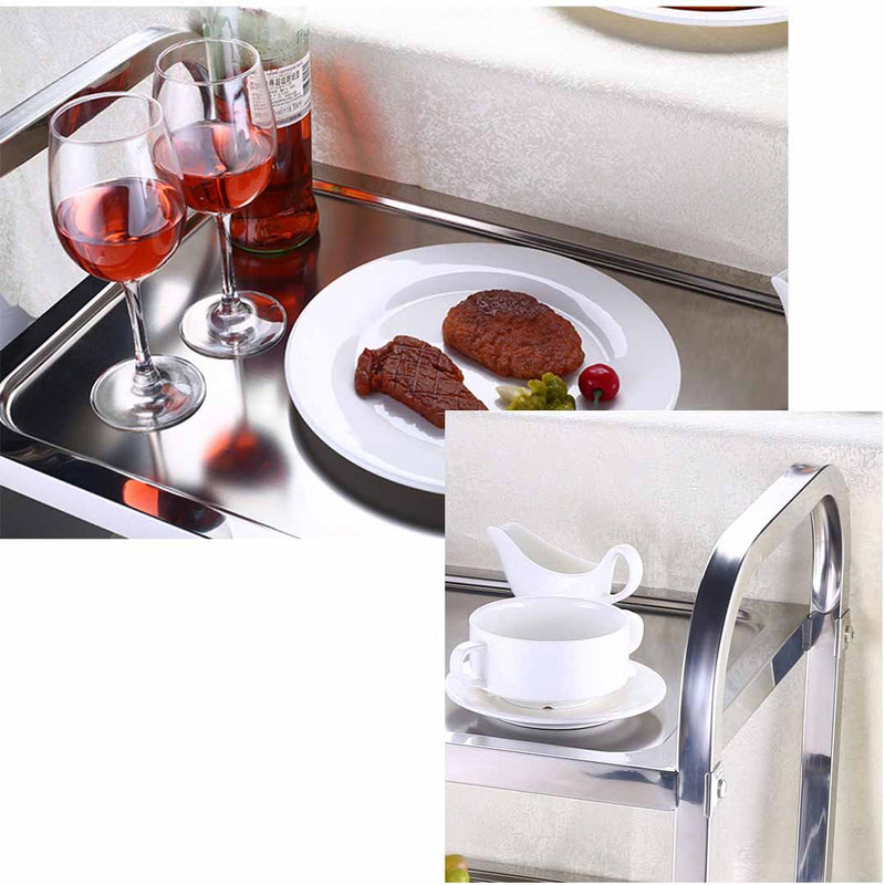 2 Tier Stainless Steel Kitchen Trolley Utility Cart Large 4 Wheels 95x50x95cm