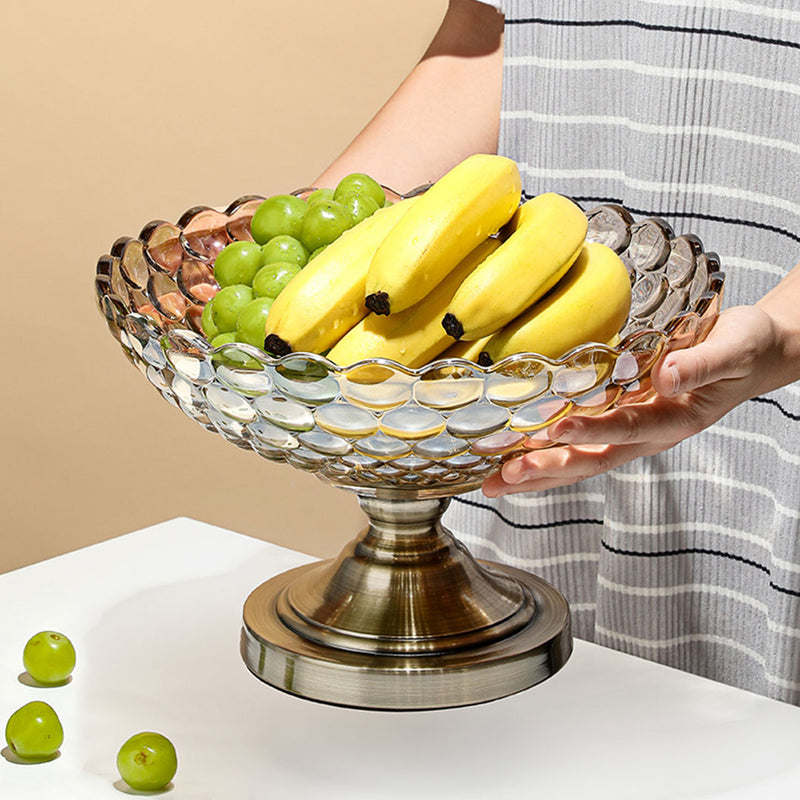 Bronze Glass Pedestal Fruit Bowl 30cm X 18cm Iron Base Crystal Decor