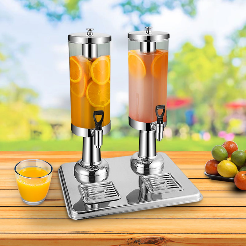 6L Dual Stainless Steel Beverage Dispenser Ice Cylinder Clear Hot Cold Silver