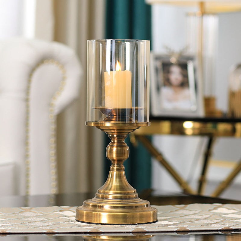 Gold 33.5cm Iron Glass Candle Holder Stand Elegant Home Decor Centerpiece