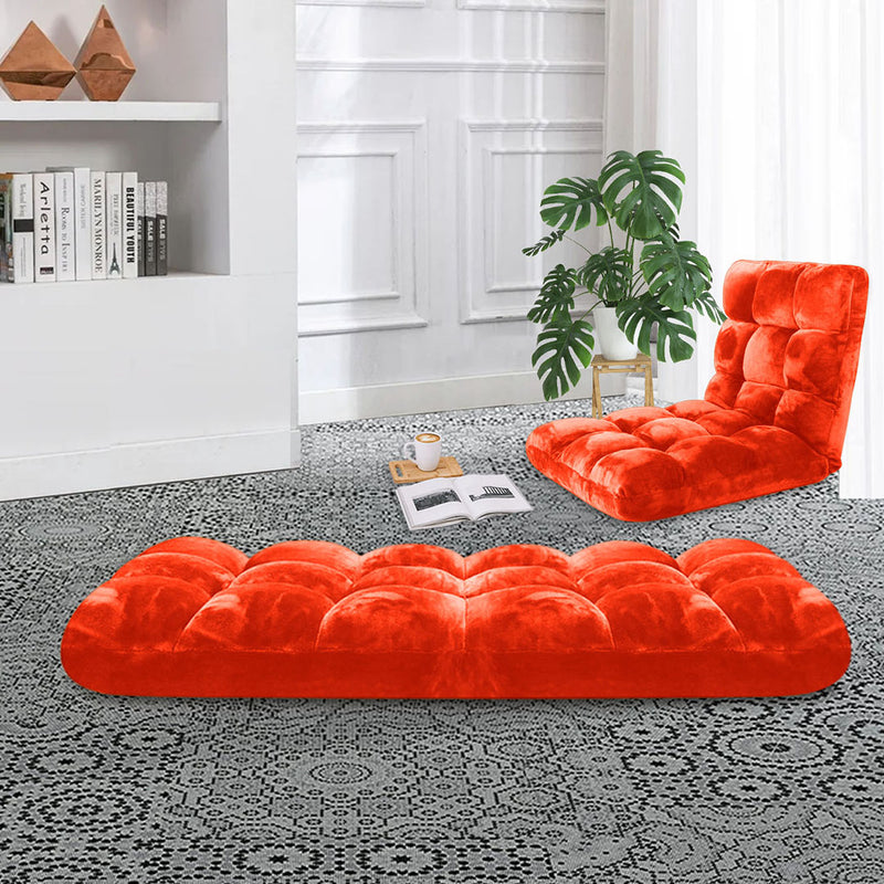 Floor Recliner Cushion Memory Foam 6 Position Folding Chair Orange 100x45x8cm