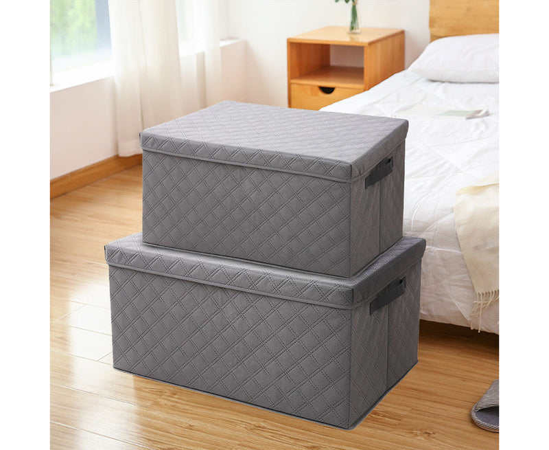 Large Grey Non Woven Fabric Storage Box 50x40x30cm Diamond Quilt Grid Lid