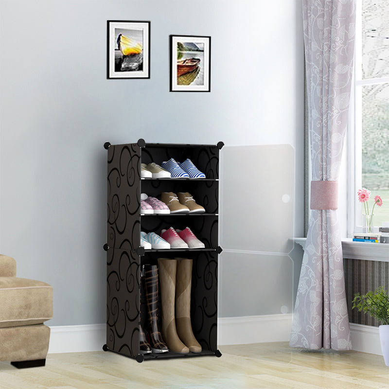2X 4 Tier Shoe Rack Organizer Polypropylene Plastic Iron Wire 42x32x95cm Black