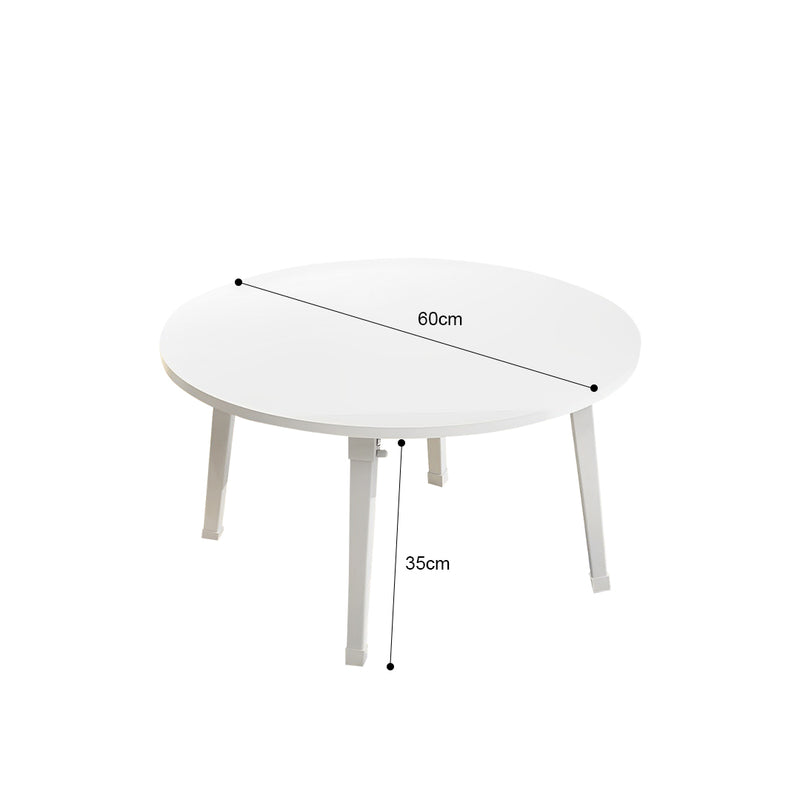 White Portable Floor Table Round Space-Saving Particleboard Metal 60cm 35cm