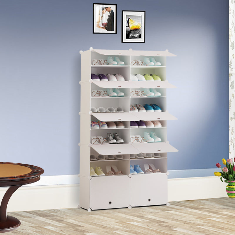 9 Tier 2 Column Polypropylene Shoe Rack Organizer White 85x32x156cm
