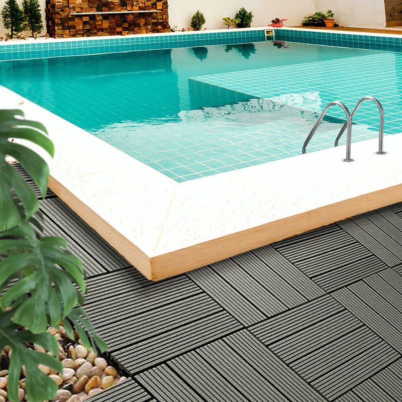 11 pcs Wooden Composite Decking Tiles Grey 30X30cm Outdoor Slip Resistant