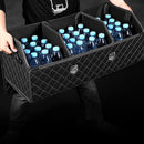 Leather Car Boot Organizer Black White Stitch Foldable Large With Lock 75cm