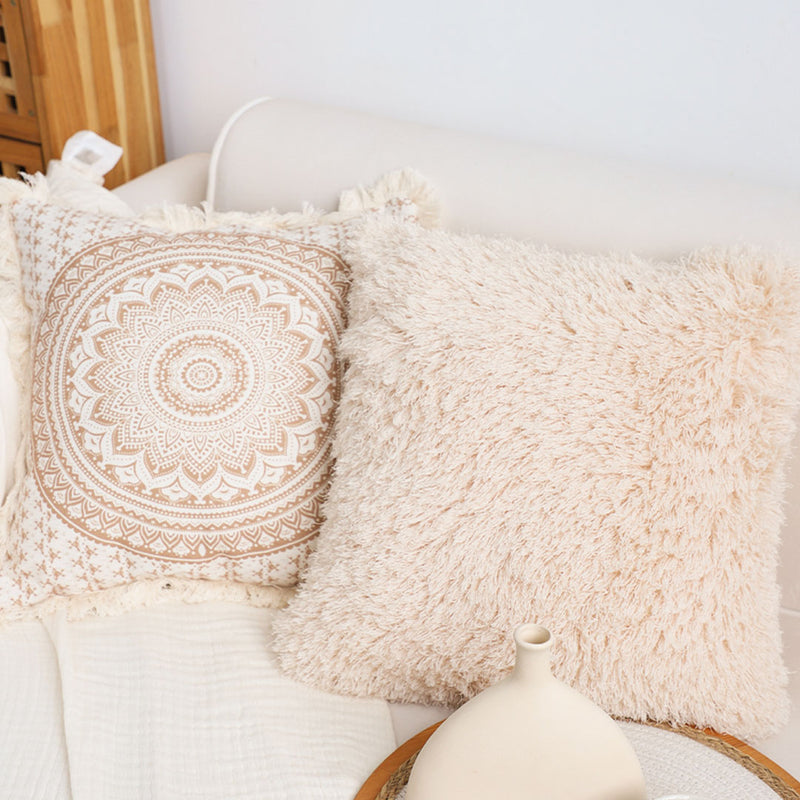 2X Beige Plush Velvet Sofa Cushions Soft Modern Decorative Throw Pillow 50CM