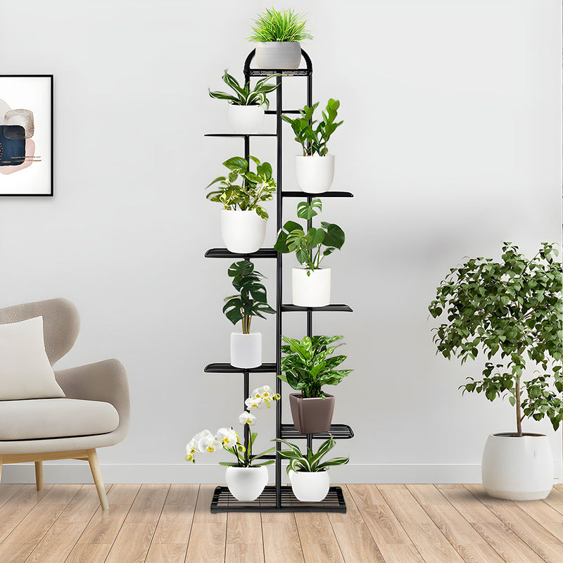 8 Tier 9 Pots Metal Plant Stand Black Indoor Home Office 44.5x22x140cm