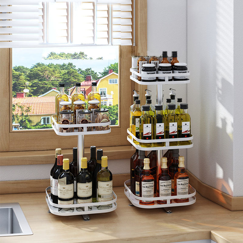 3 Tier Carbon Steel White Square Rotating Spice Rack Countertop 24x24x59cm