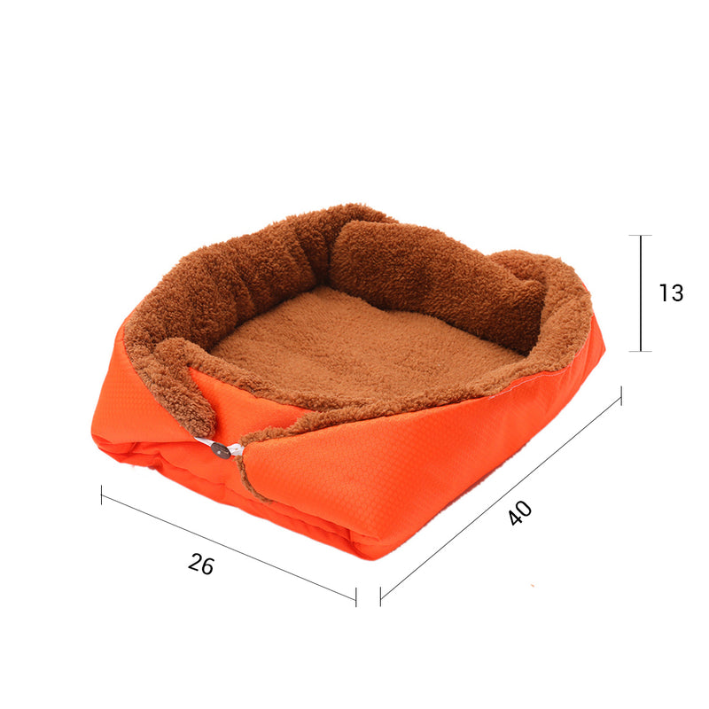 2X Orange Plush Dual Purpose Pet Bed Mat Cloth 40cmx26cmx13cm Anti Slip Washable