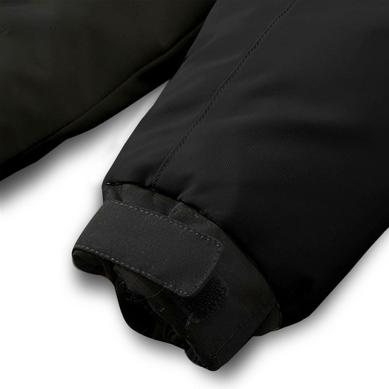 3XL Black Fur Hooded Quilted Duck Down Puffer Jacket Polyester