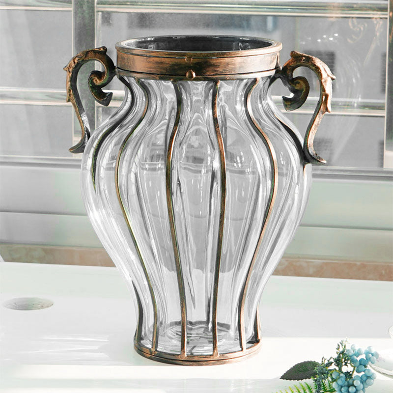 Clear Glass Flower Vase 6 Bunch 4 Heads Purple Silk Magnolia 65cm 35cm