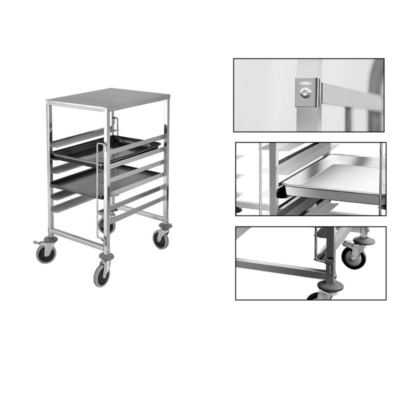 2X 7 Tier Gastronorm Trolley Stainless Steel Suits 60cmx40cm Trays With Worktop