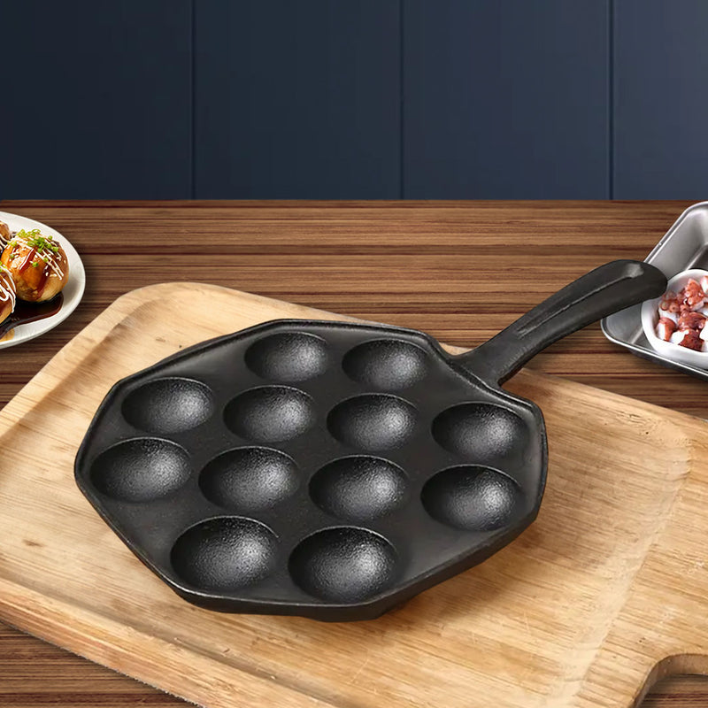 18CM Cast Iron Takoyaki Pan 12 Hole Grill Mold Non-Stick Stovetop Skillet